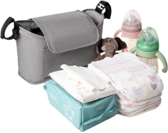 Buggy Organizer voor kinderwagen, organizer, tas, geschikt voor alle kinderwagens, zwart, gewatteerd, zwart gewatteerd [075