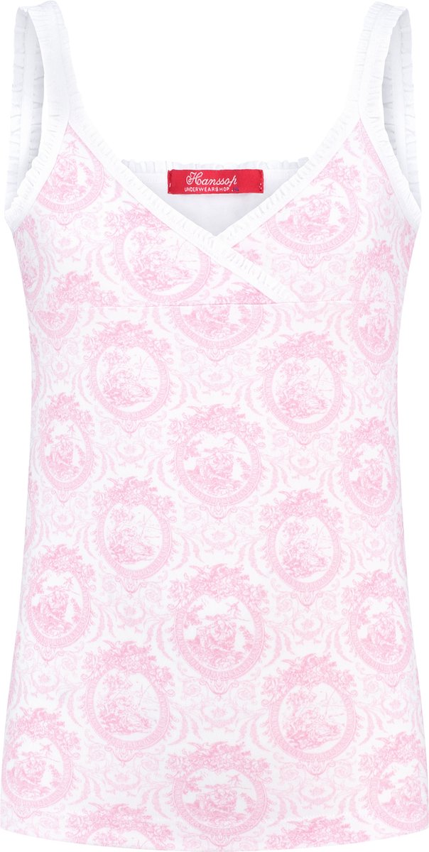 Exclusief Luxueus Kinder ondergoed Luxe mooie zacht roze Girly Hemdje van Hanssop met fashionable elastische rand details en in een luxe exclusieve Hanssop Pink Toile design, Meisjes Hemdje, zacht roze toile print, maat 152