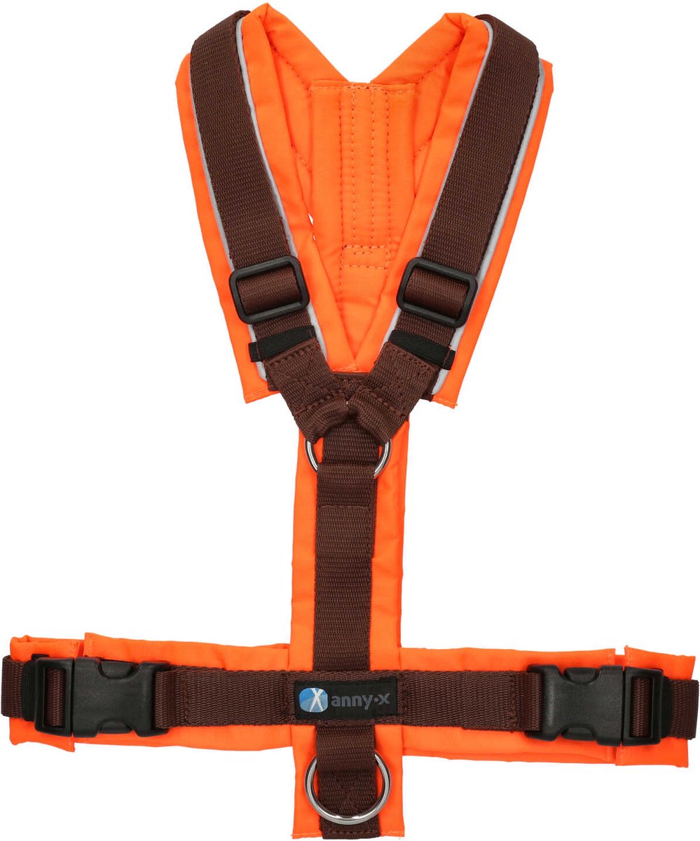 Annyx hondentuigje Fluor oranje-bruin ( extra veiligheid) Maat XXS geschikt voor heel kleine hondjes met een borstomvang van 36 tot 41 cm