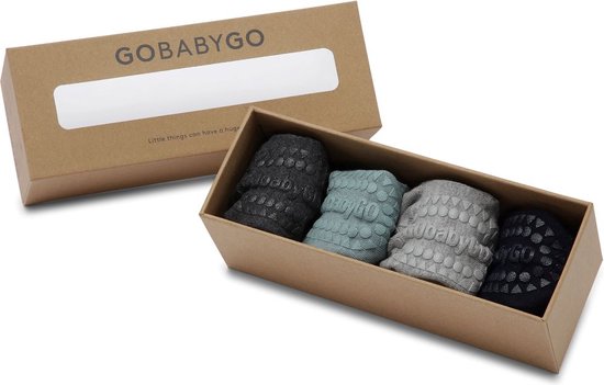GoBabyGo Combo Box - chaussettes antidérapantes en bambou / Dusty Blue, Dark Blue, Grey Melange, Dark Grey Melange - 1-2Y / 20-22