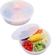 2-pack ronde groentelade met deksel, extra groot verdeeld dienblad met verwijderbare compartimenten, BPA-vrije serveerschaal voor groenten, voorgerechten, dessertsnacks