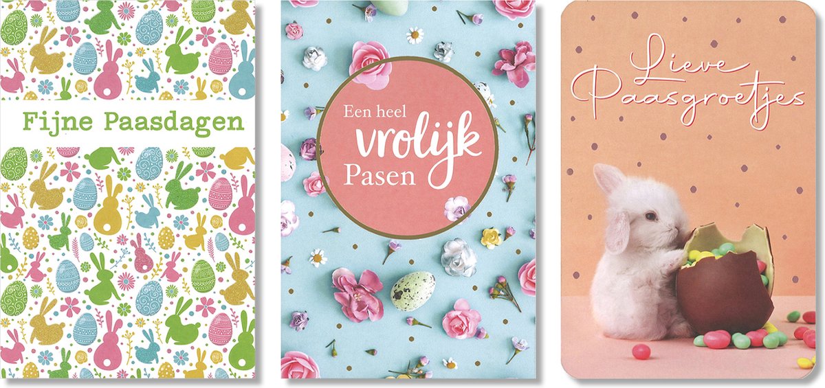 Paaskaarten - 9 Gevouwen wenskaarten met envelop - Pasen - Folie/glitterdruk - 11 x 17 cm