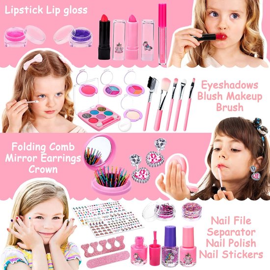 Kindermake-up Set Make-upset Voor Meisjes - Niet-giftig & Afwasbaar Kinderschmink Set Voor Carnaval Of Feestjes Kinder Make-up Set