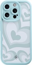 Casimoda® hoesje - Geschikt voor iPhone 15 Pro - Hart Blauw - Effen telefoonhoesje met lensbescherming - TPU - Backcover - Blauw