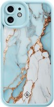 Casimoda® hoesje - Geschikt voor iPhone 11 - Marmer Lichtblauw - Effen telefoonhoesje met lensbescherming - TPU - Backcover - Blauw