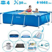 Intex Rechthoekig Opzetzwembad - 220 x 150 x 60 cm - Blauw - Inclusief Pomp - Solar Mat - Onderhoudspakket - Grondzeil - Afdekzeil - Schoonmaaktset