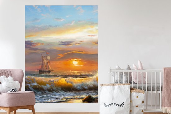Stickers muraux - Sticker Foil - Peinture - Water - Voilier - Huile - 120x160 cm - Film Adhésif - Stickers muraux Chambre Enfant - Papier Peint Auto Adhésif XXL