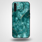 Smartphonica Telefoonhoesje voor OPPO A91 met marmer opdruk - TPU backcover case marble design - Goud Groen / Back Cover geschikt voor Oppo A91