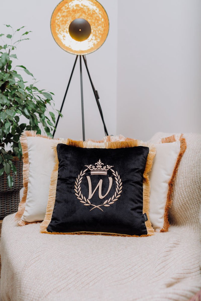 Embroidered pillow / personalised pillow / monogram pillow / decorative cushion 40x 40 black velvet letter W