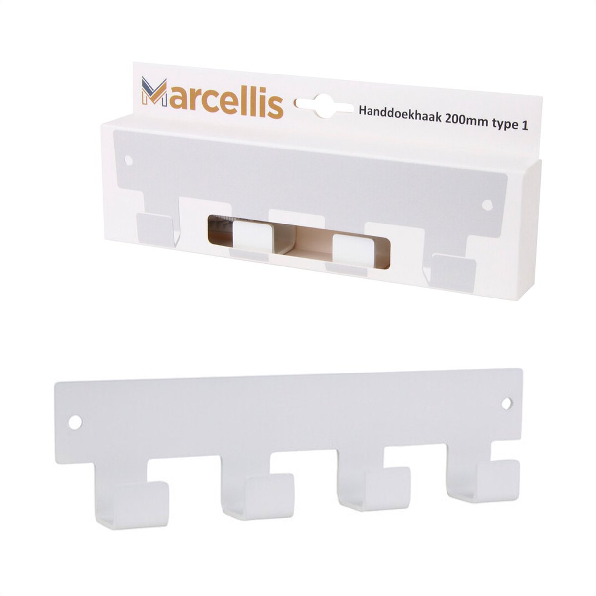 Marcellis - Industriële handdoekhaak - handdoekhouder - ophanghaak - 4 haken - mat wit - staal - metaal - incl. bevestigingsmateriaal