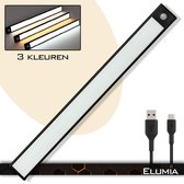 Elumia® LED lamp 40cm met bewegingssensor - 3 kleuren(warm wit, wit en koud wit) - USB C - Led Verlichting met 34 LED's - Aluminium - Magnetisch - USB-oplaadbare Accu - Eenvoudige Bevestiging