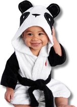 BoefieBoef Panda Eco-vriendelijke Baby & Dreumes Dieren Badjas S - 100% Katoen / Badstof Kinder Ochtendjas met Capuchon - Perfect Kraamcadeau voor 0-2 Jaar - Wit Zwart