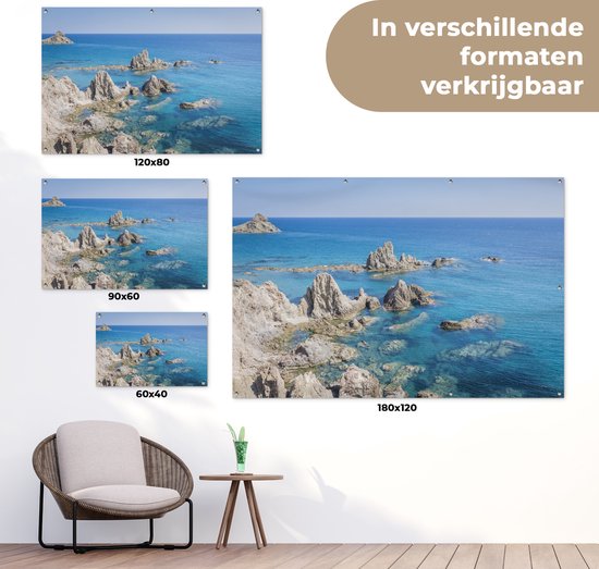 Affiche de jardin La côte rocheuse le long d'Arrecife près de Lanzarote 180x120 cm - Toile de jardin / Toile d'extérieur / Peintures d'extérieur (décoration de jardin) XXL / Groot format!