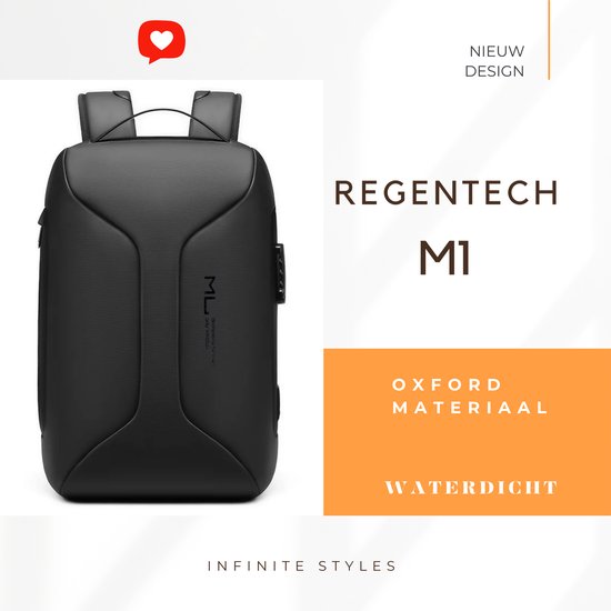 M1 Waterdichte Rugzak - Schooltas - Laptop Tas 15.6 inch - Voor Dames en Heren - Zwart - USB