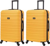 BlockTravel kofferset 2 delig ABS ruimbagage met wielen afneembaar 74 liter - inbouw TSA slot - lichtgewicht - geel