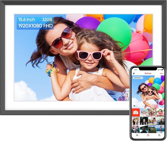 Digitale fotolijst, 15 inch wifi digitale fotolijst, slimme elektronische fotolijst met 8 GB opslag, aan de muur te monteren, automatisch draaien, bewegingssensor, 1280x800 LED-display,(#1
