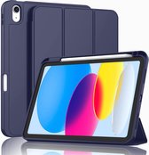 Phreeze Trifold BookCase - Geschikt voor iPad 10e Generatie - 10.9 Inch 2020 Hoes - Hoesje met Standaard en Pen Houder - Donker Blauw