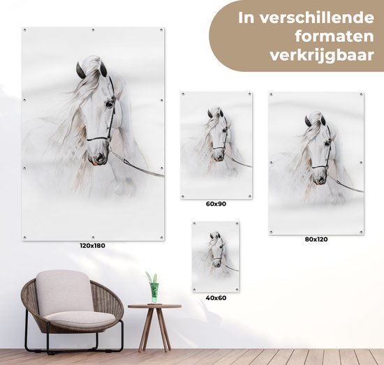 Décoration de jardin Cheval - Aquarelle - Animaux - Wit - 40x60 cm - Affiche jardin - Toile jardin - Affiche extérieur