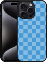 Cazy Hardcase Hoesje geschikt voor iPhone 15 Pro Blauw Dambordpatroon
