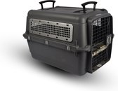 Hondenreismand - katten reismand 51x71x48cm: IATA-Conform, Veiligheidsvergrendeling & Ventilatie | Stevig Kunststof, Metalen Deur | Mobiliteit met Handvatten & Remwielen | Bonus: Afneembare Anti-Mors Eet- & Drinkset