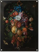 Festoon of fruits and flowers - Peinture de Jan Davidsz de Heem Garden poster 60x80 cm - Toile de jardin / Toile d'extérieur / Peintures d'extérieur (décoration de jardin)