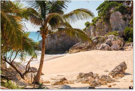 Muurdecoratie Tropisch strand bij Riviera Maya bij Tulum in Mexico - 180x120 cm - Tuinposter - Tuindoek - Buitenposter