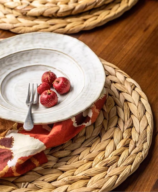 Placemat van zeegras waterhyacint, set van 6 placemats, afwasbaar, 35