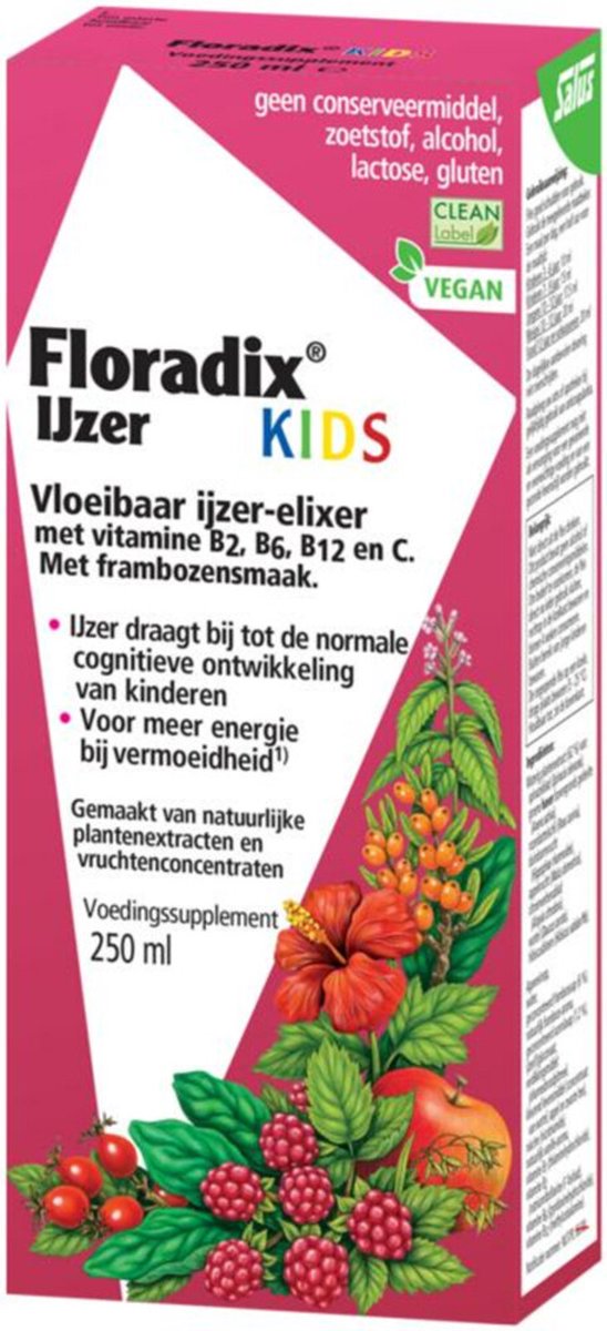 Floradix IJzer-Elixer Kids - Met Vitaminen C, B2 en B12 - IJzer voedingssupplement - Vegan - 250ml