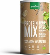 Purasana Vegan Erwt Hennep Zonnebloem Pompoen Proteine Mix Banaan BIO 400 gr