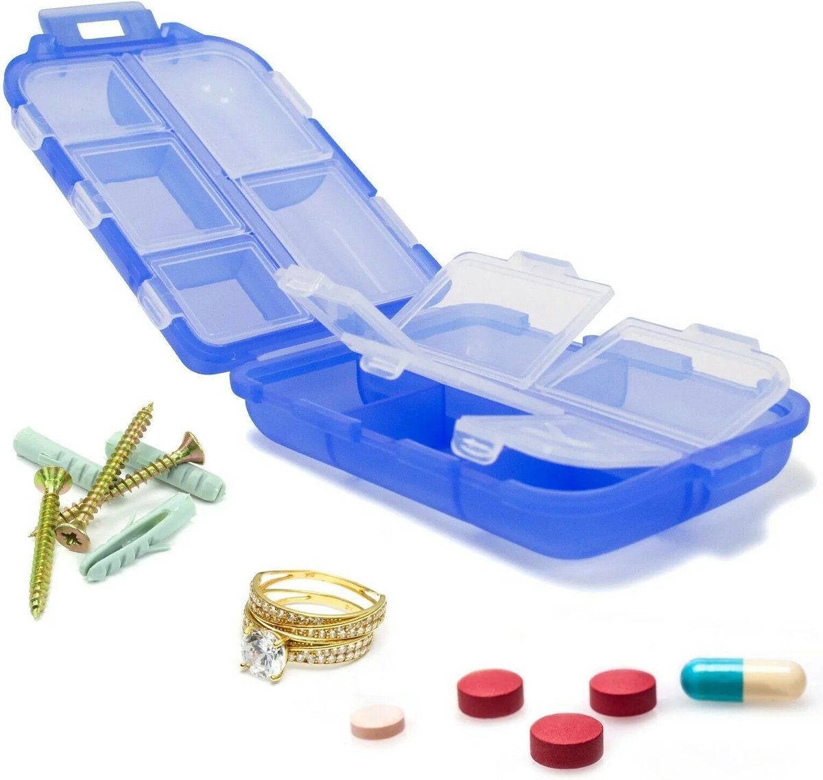 Goedkoopste Pillendoosjes met 10 Vakjes – Opbergdoos voor Pillen en Medicijnen -Blauw