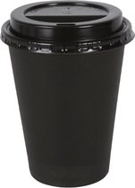 Kartonnen Koffiebeker 8oz 240ml zwart + zwarte deksels - 50 Stuks - wegwerp papieren bekers karton – drank bekers – drinkbekers- koffie beker – wegwerpbeker – Koffiekopjes – Koffiemokken - Warme en Koude Dranken - milieuvriendelijk