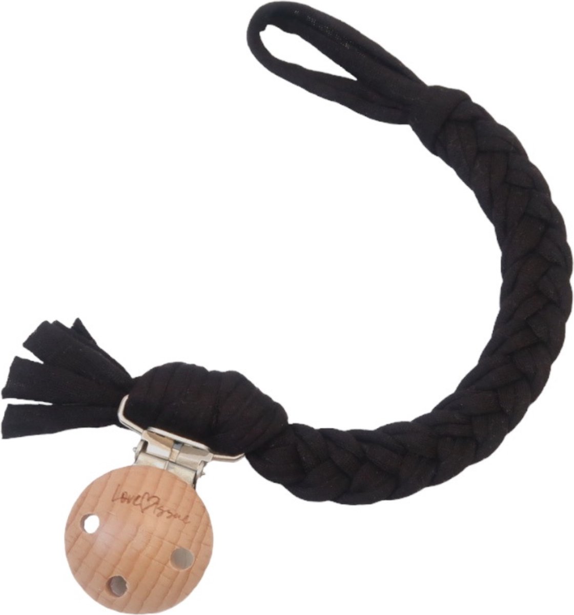 Goedkoopste LOVEissue - Speenkoord - Gevlochten katoen - Houten clip - Zwart