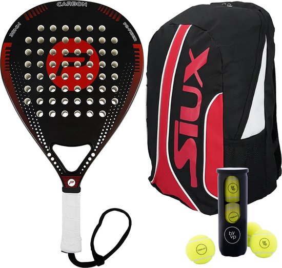 XQMax Padel Racket Jugador - met Padel Tas en 3 Padel Ballen - Lichtgewicht Padelracket - Druppelvorm - Sweetspot - Geschikt voor Alle Niveaus - Cadeau