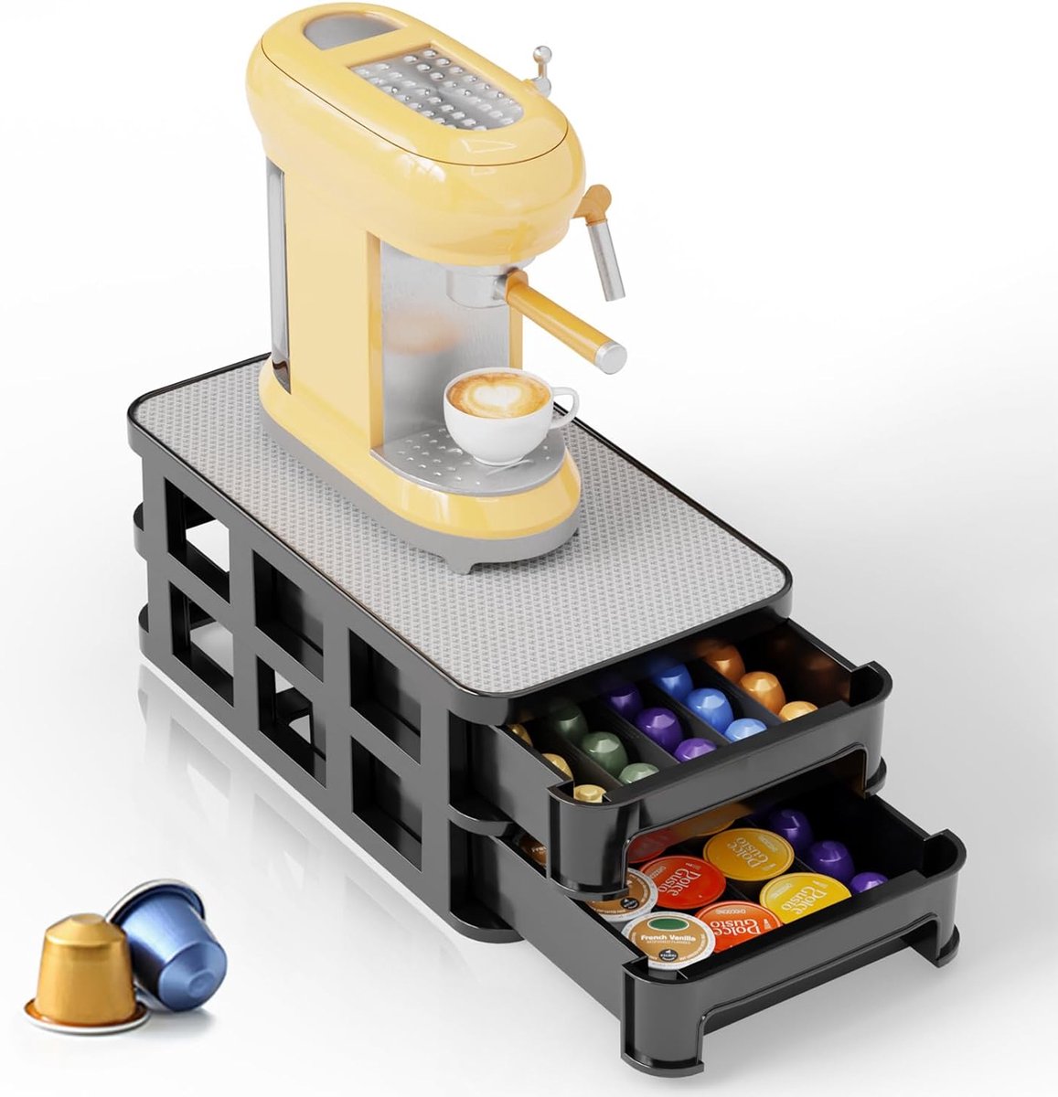 Koffiecapsulehouder voor 2 niveaus voor 42-100 koffiecapsules kunststof capsulehouder met antislip oppervlak capsuledispenser voor keuken woonkamer kantoor