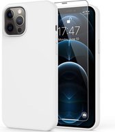Solid hoesje Geschikt voor: iPhone 11 Pro Soft Touch Liquid Silicone Flexible TPU Cover - Wit + 1 X Screenprotector Tempered Glas