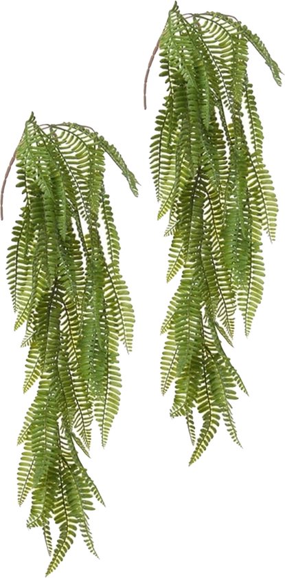 Louis Maes kunstplanten - 2x - Varen - groen - hangende takken bos van 70 cm - hangplant
