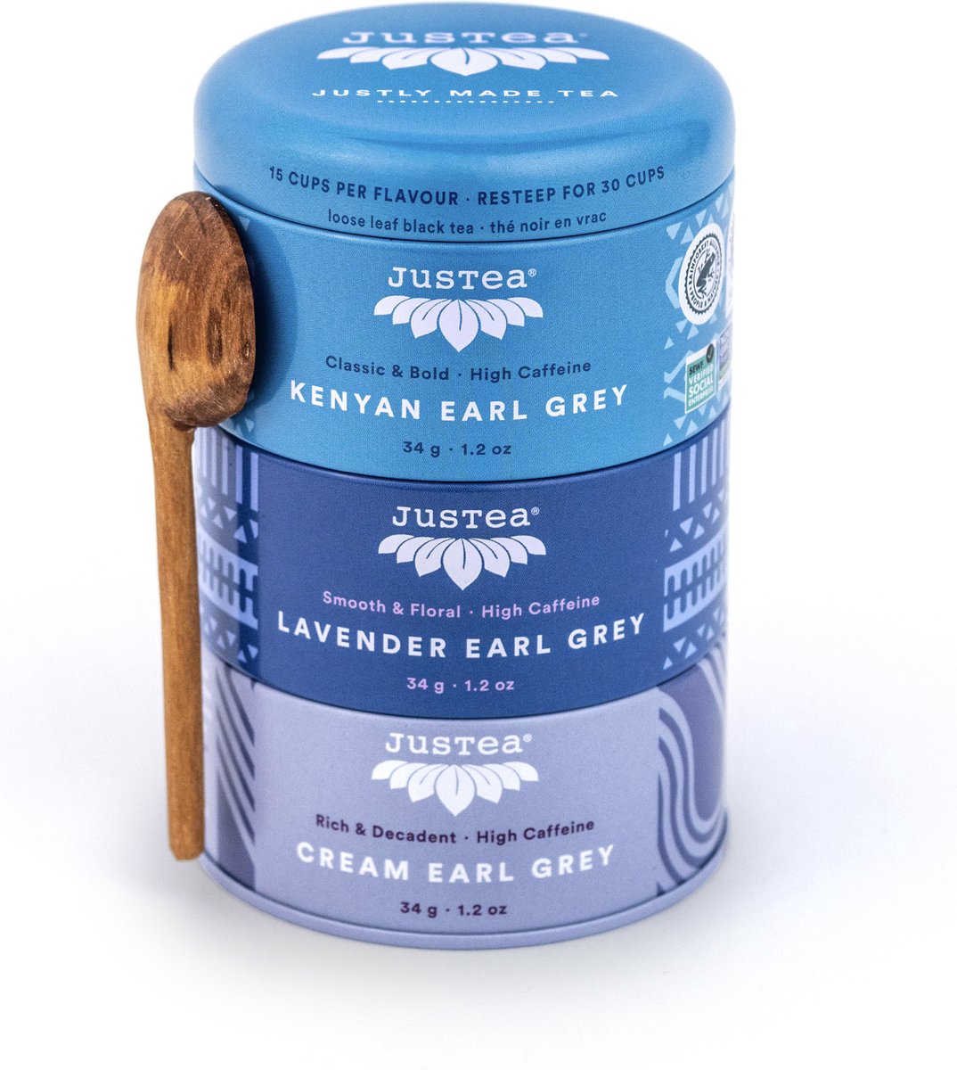 Justea - Trio Earl Grey Thee – 3 Premium Theeblends – Kenya, Lavender & Cream Earl Grey – Luxe Cadeau Blik