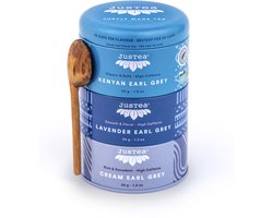 Justea - Trio Earl Grey Thee – 3 Premium Theeblends – Kenya, Lavender & Cream Earl Grey – Luxe Cadeau Blik