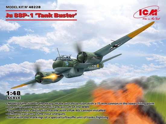 ICM Modelbouwpakket Vliegtuigen - 48228 Ju 88P-1 - Tank Buster - Vliegtuig Plastic - 1:48 - Modelbouw