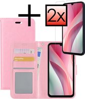 Hoes Geschikt voor Samsung A15 Hoesje Book Case Hoes Flip Cover Wallet Bookcase Met 2x Screenprotector - Lichtroze.