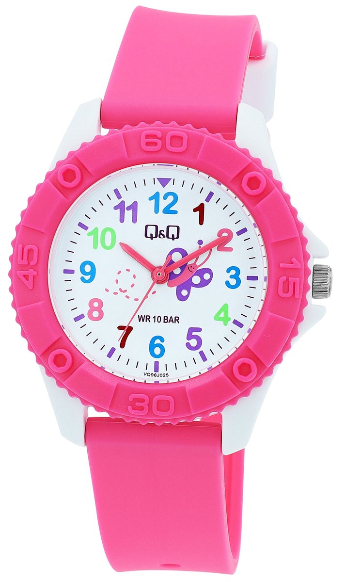 QQ-Kinder horloge-Vlinder-Roze-Wit-35mm kast-10bar waterdicht