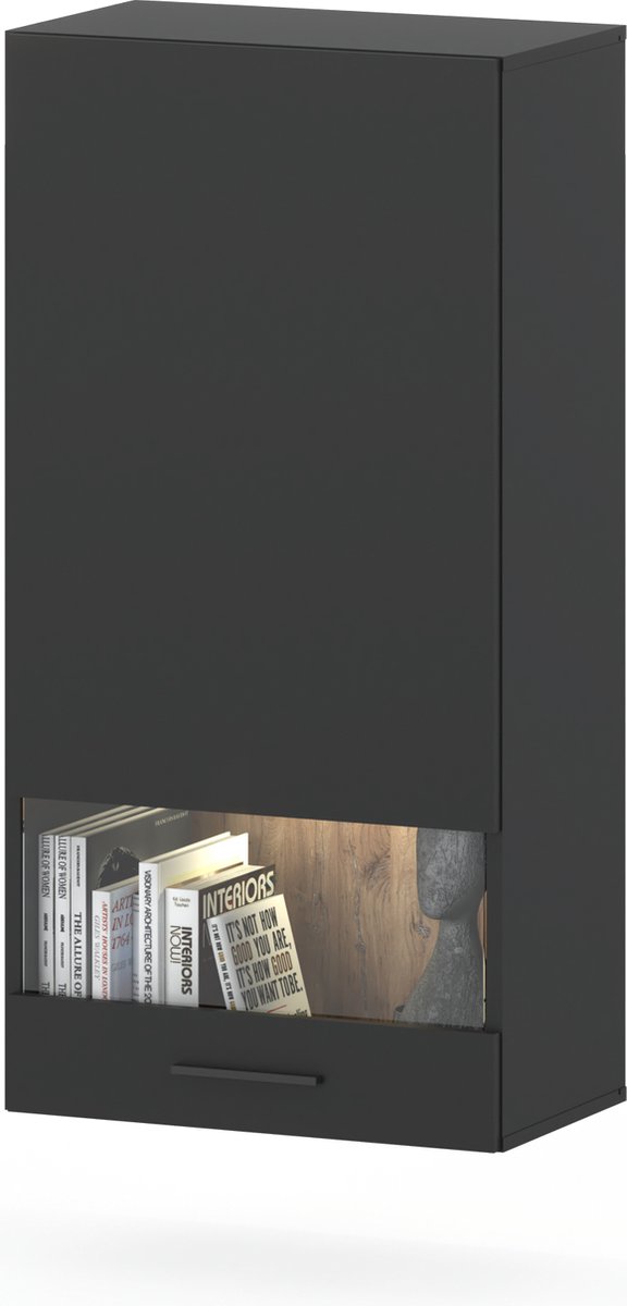 Vitrinekast Alen 50 cm - Antraciet/Eiken Bijoux - Kast - LED