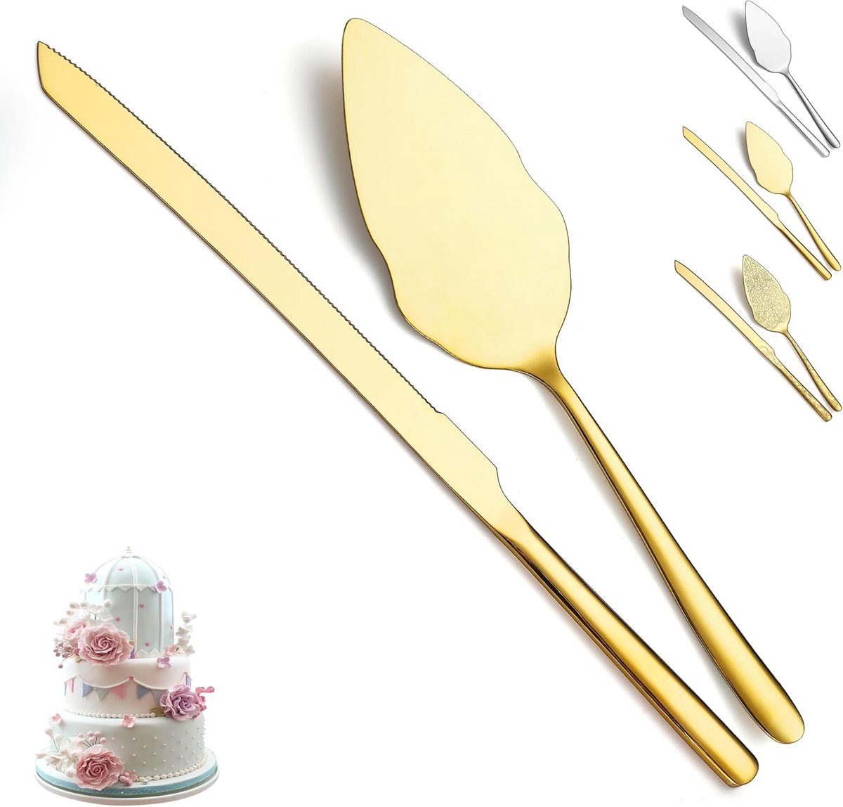 2 stuks gouden bruiloft taartschep, titanium goud plating roestvrij staal taartschijf en pie server voor bruiloft, feest, verjaardag, vaatwasmachinebestendig