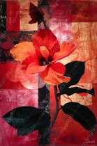 JJ-Art (Canvas) 150x100 | Bloem in rood, abstract, kunst | plant, stilleven, rood, wit, modern | Foto-Schilderij canvas print (wanddecoratie)