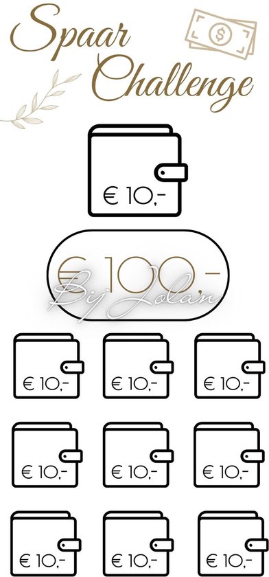 001 Cash Stuffing Challenge Kaarten - 10 stuks - Gelamineerd - BijJolan - Budgetplanner - Spaar Challenge kaarten