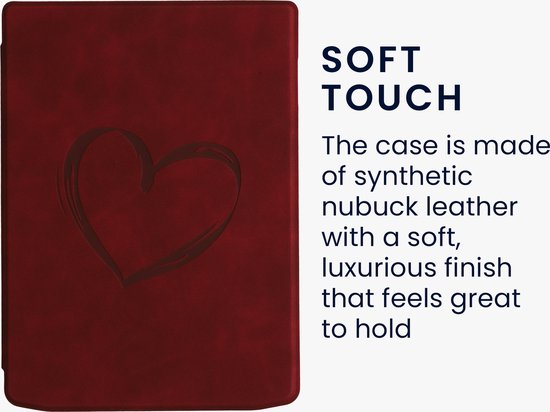 kwmobile e-reader hoesje geschikt voor Pocketbook InkPad 4 / Color 3 / Color 2 / Vivlio InkPad 4 / InkPad Color 3 hoes - Ereader flip case met standaard - Kunstleren e reader cover - Brushed Hart design in donkerrood van kwmobile — afbeelding 5