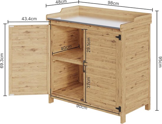 Bealife CC50 Abri de jardin avec plan de travail et table à plantes – 98x48x95 cm – Naturel