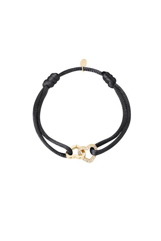 Bijoutheek Armband (Sieraad) Dubbel Hart Met Stenen (One Size) Zwart