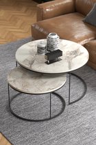 Sierra Salontafel Set | Marmeren look | Set van 2 | Wit | Luxe design | Marmer | Bijzettafel | Sofa tafel Ovaal | Woonkamer tafel | Salontafels Rond Ø70 Ø60