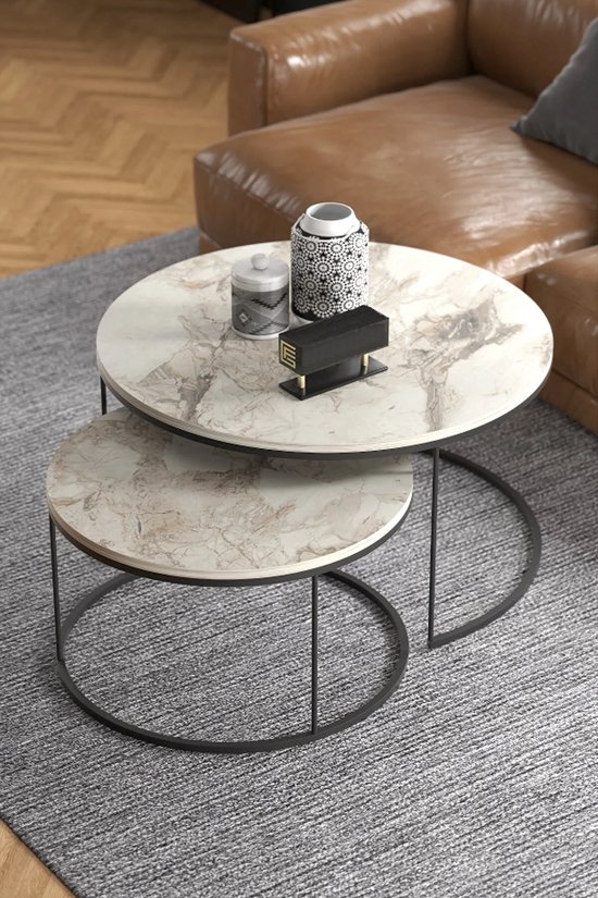 Set de table basse Sierra | aspect marbre | Lot de 2 | Blanc | Design  luxueux | Marbre... | bol